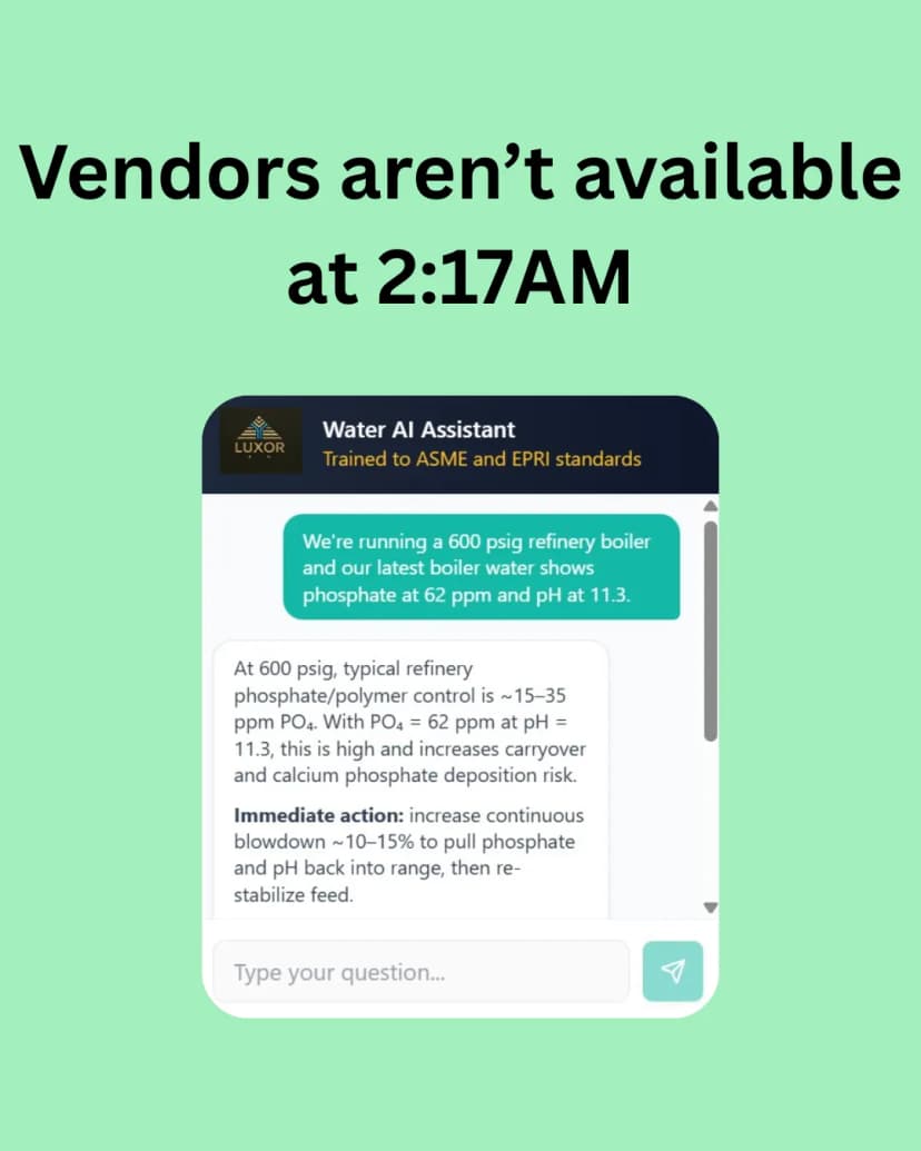 Water AI Assistant interface showing reference guidance for treatment questions